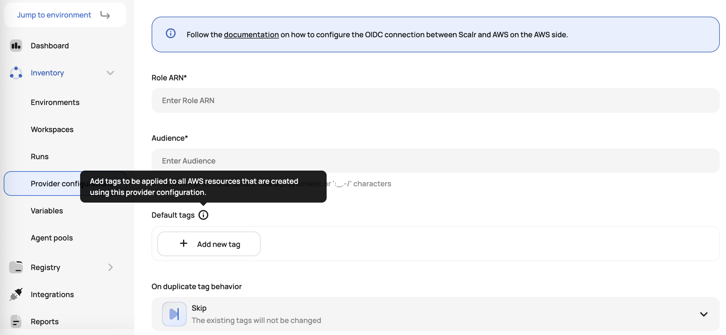 AWS provider configuration with default tags and merge strategy options