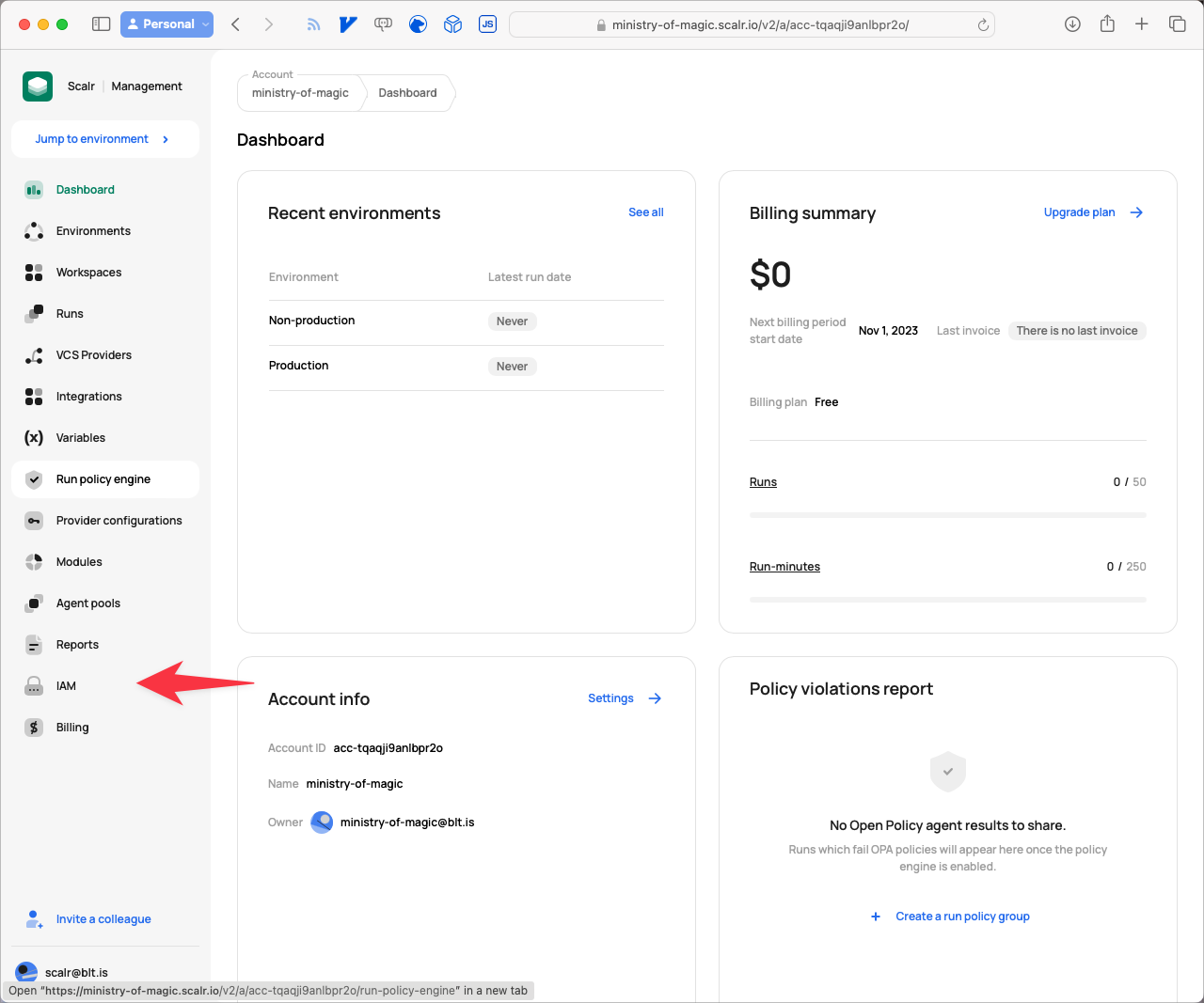 Navigating to IAM in Scalr