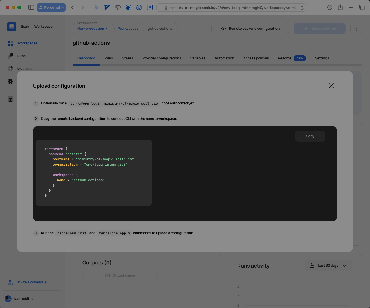 Configuration details to copy in Scalr