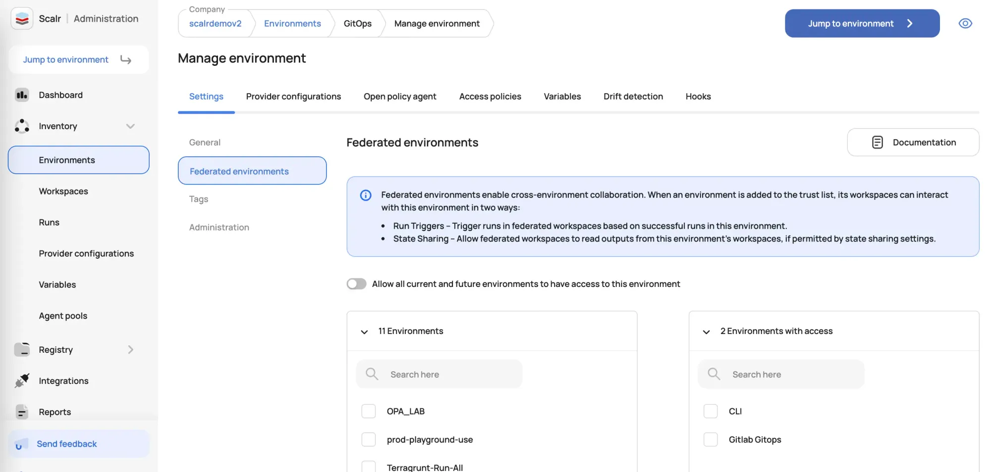 Scalr federated environments configuration