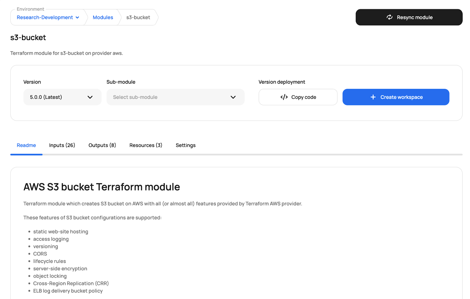 Screenshot of the AWS S3 Terraform Module