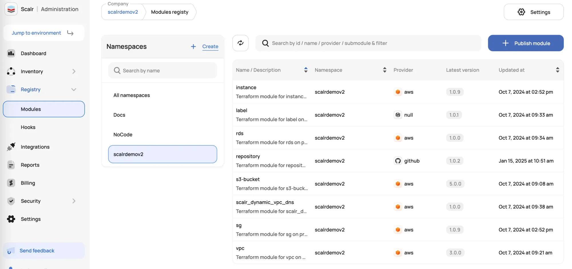 Scalr module registry namespace modules overview