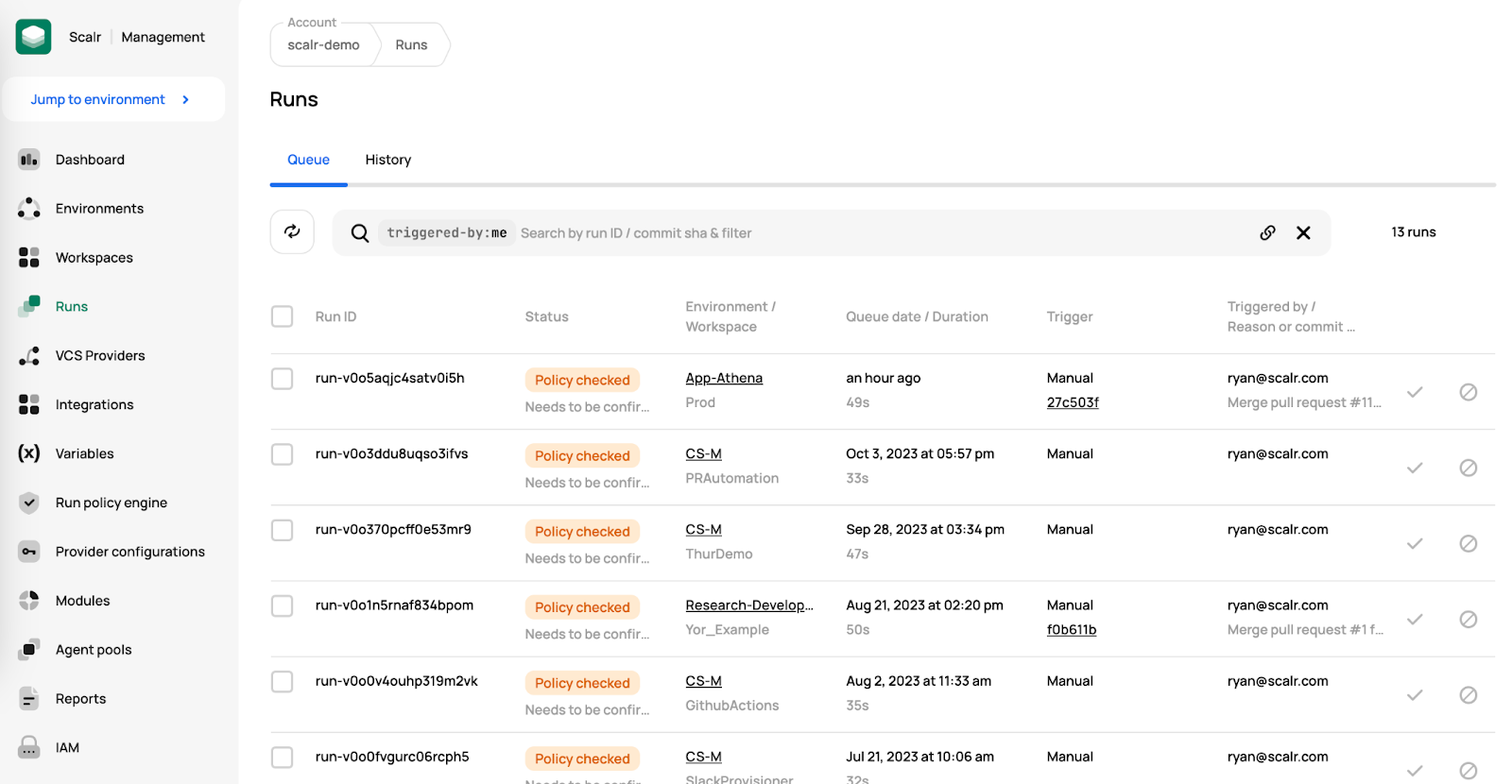 A screenshot of the run Dashboard