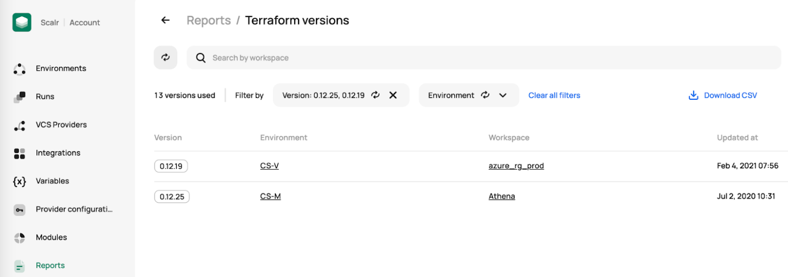 Terraform Versions on Scalr UI
